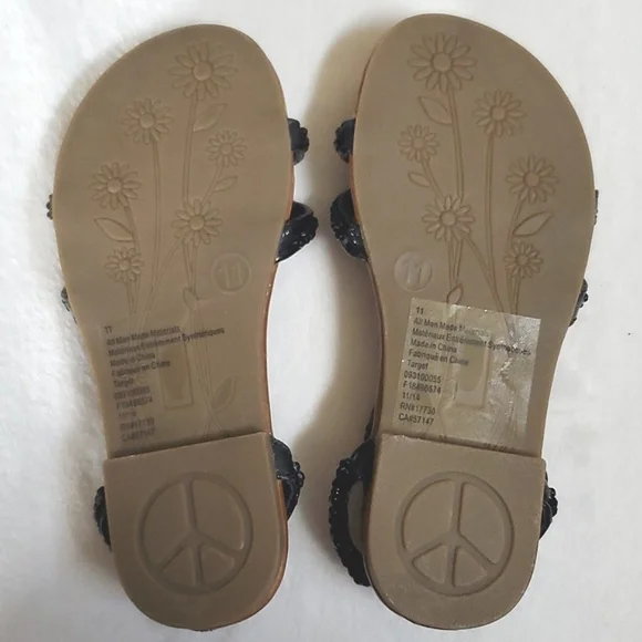 NWOT Cherokee Black Sandals Hook & Loop Closure Toddler Girls Size 11 Shoes - Picture 9 of 9